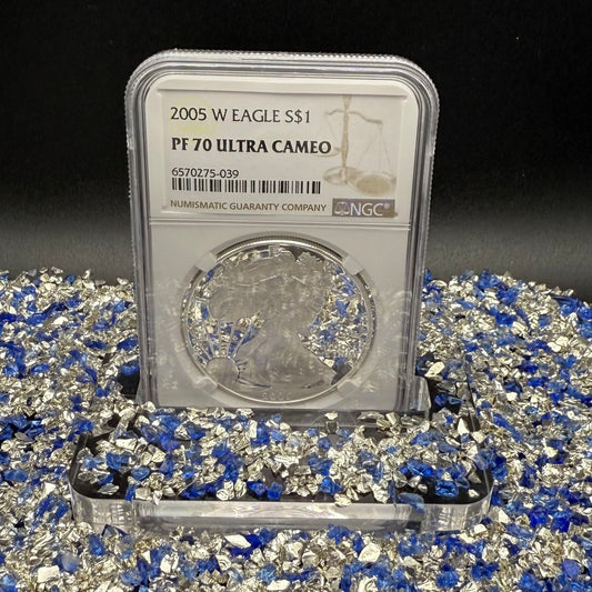 Proof 2005 (W) $1 American Silver Eagle NGC PF70UC Modern Brown Label (1 of 14,635)