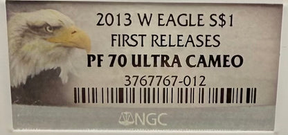 Proof 2013 (W) $1 American Silver Eagle NGC PF70UC First Releases Eagle Label White Holder (1 of 5,212)