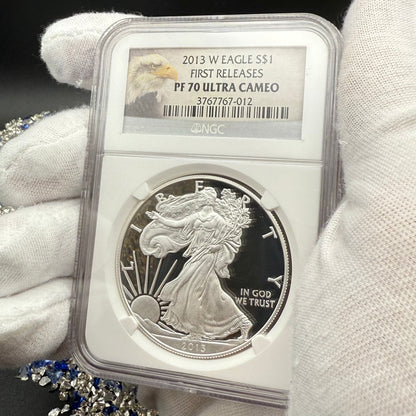 Proof 2013 (W) $1 American Silver Eagle NGC PF70UC First Releases Eagle Label White Holder (1 of 5,212)