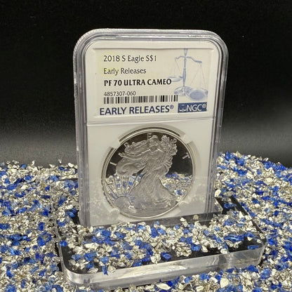 Proof 2018 (S) $1 American Silver Eagle NGC PF70UC Early Releases Classic Blue Label White Holder (1 of 4,975) Mint