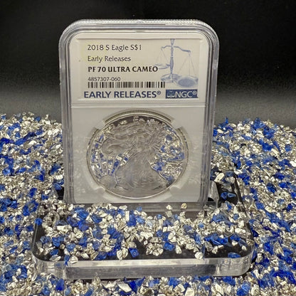 Proof 2018 (S) $1 American Silver Eagle NGC PF70UC Early Releases Classic Blue Label White Holder (1 of 4,975) Mint