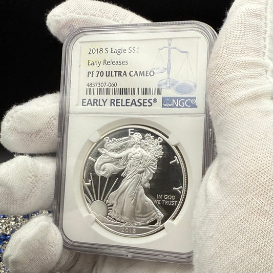 Proof 2018 (S) $1 American Silver Eagle NGC PF70UC Early Releases Classic Blue Label White Holder (1 of 4,975) Mint