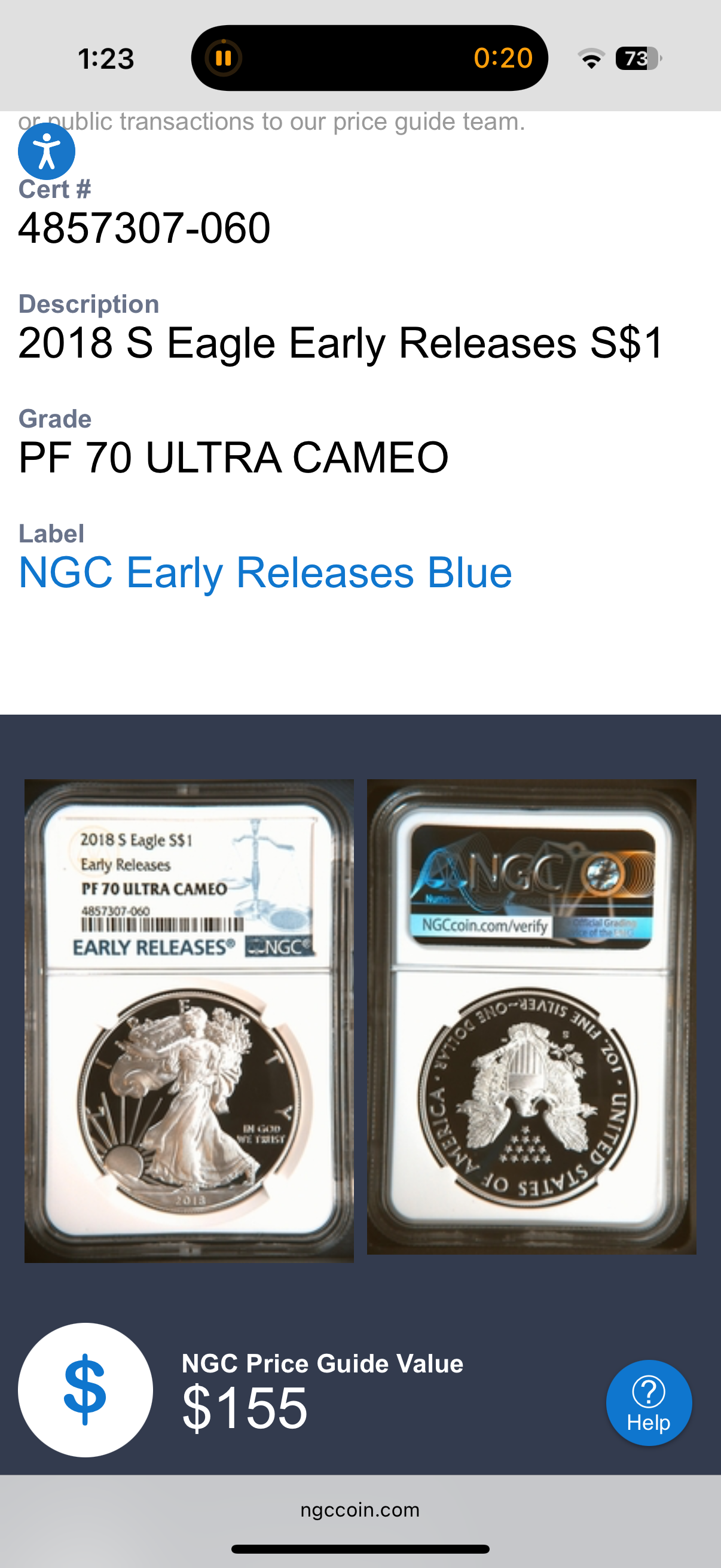 Proof 2018 (S) $1 American Silver Eagle NGC PF70UC Early Releases Classic Blue Label White Holder (1 of 4,975) Mint