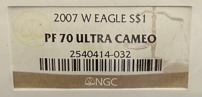 Proof 2007 (W) $1 American Silver Eagle NGC PF70UC Classic Brown Label Mint (1 of 10,245)