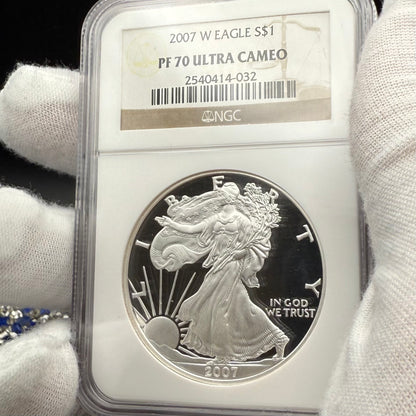 Proof 2007 (W) $1 American Silver Eagle NGC PF70UC Classic Brown Label Mint (1 of 10,245)