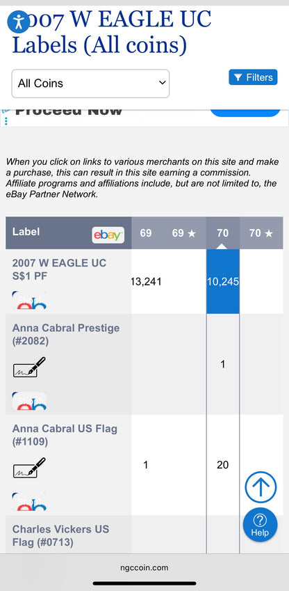 Proof 2007 (W) $1 American Silver Eagle NGC PF70UC Classic Brown Label Mint (1 of 10,245)