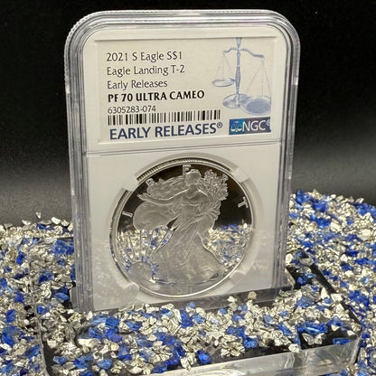 Proof 2021 (S) $1 American Silver Eagle NGC PF70UC T-2 Early Releases Classic Blue Label White Holder (1 of 1,303) Mint