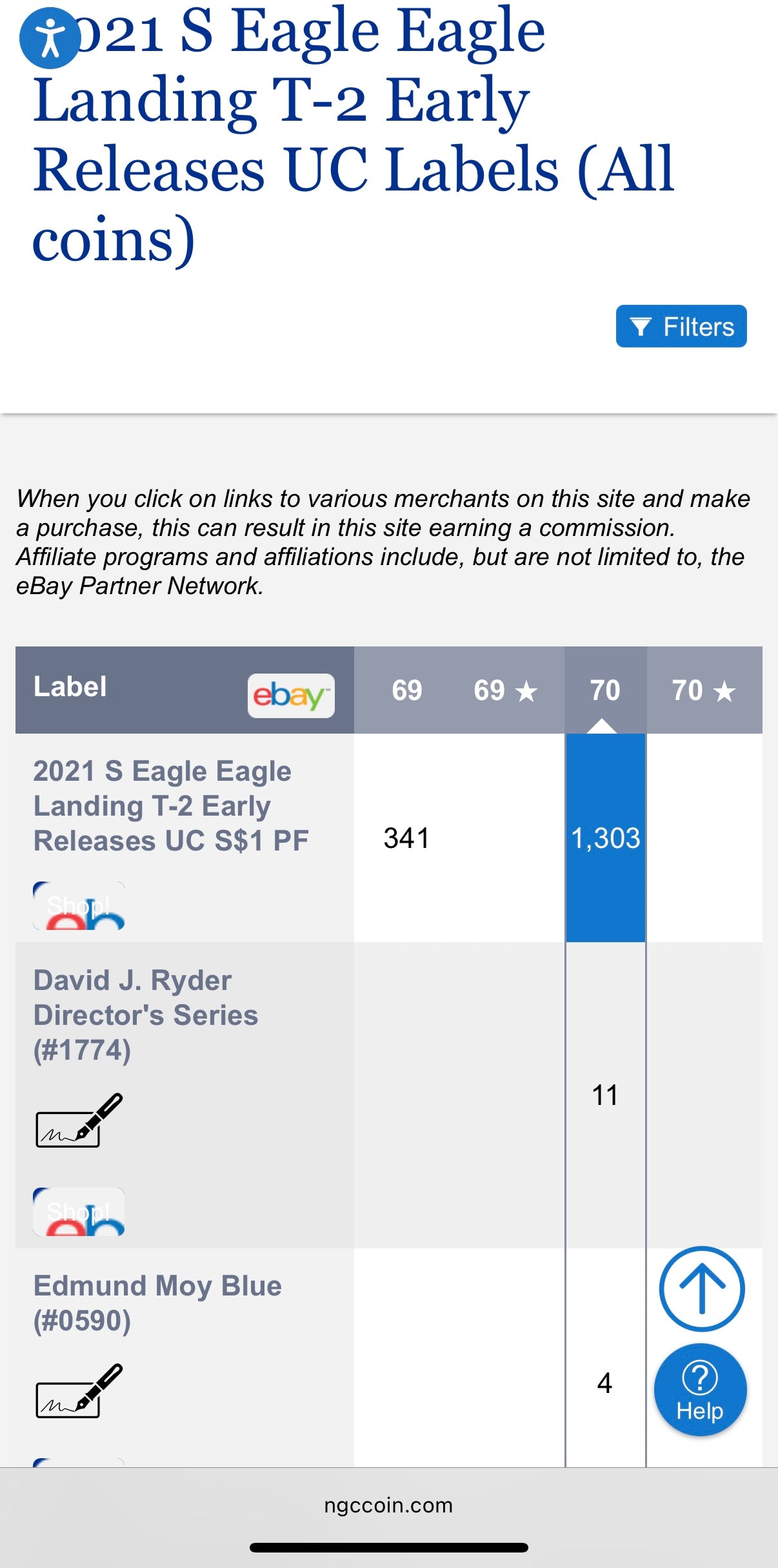 Proof 2021 (S) $1 American Silver Eagle NGC PF70UC T-2 Early Releases Classic Blue Label White Holder (1 of 1,303) Mint