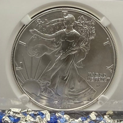 Burnished 2021 (W) $1 American Silver Eagle NCG MS70 First Releases T-2 35th Anniversary Eagle Label Mint Condition (1 of 1,997)