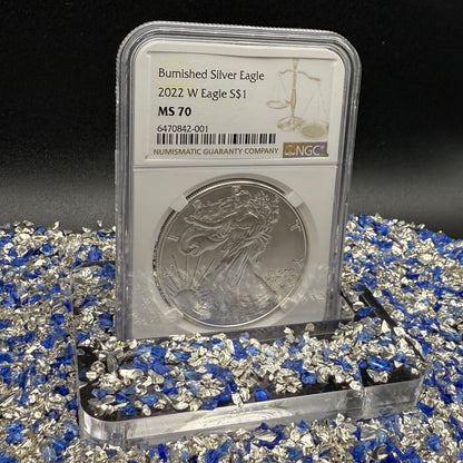 Burnished 2022 (W) $1 American Silver Eagle NCG MS70 Modern Brown Label Mint Condition (1 of 3,027)
