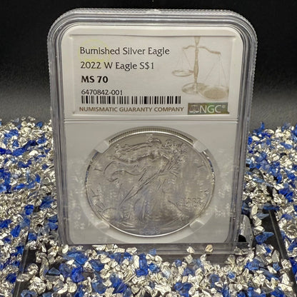 Burnished 2022 (W) $1 American Silver Eagle NCG MS70 Modern Brown Label Mint Condition (1 of 3,027)