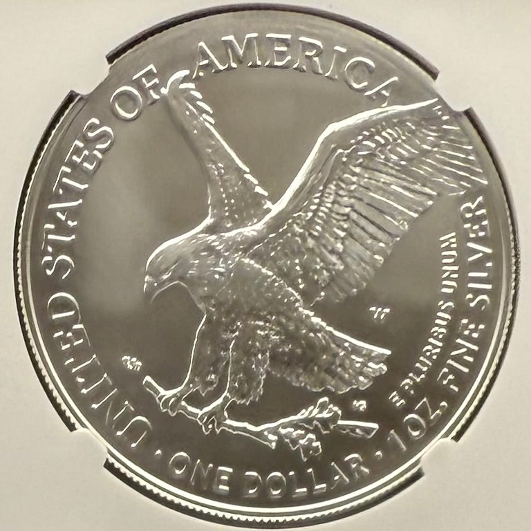 Burnished 2023 (W) $1 American Silver Eagle NCG MS70 Modern Brown Label Mint Condition (1 of 1,528)