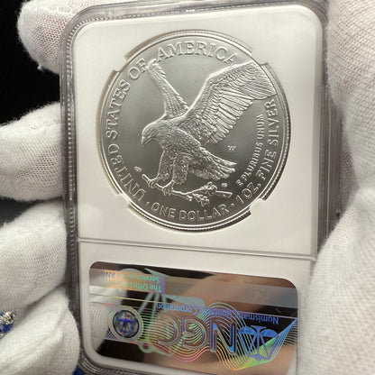 Burnished 2023 (W) $1 American Silver Eagle NCG MS70 Modern Brown Label Mint Condition (1 of 1,528)
