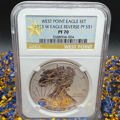 Reverse Proof & Enhanced Finish (2 Coin Set) 2013 (W) $1 American Silver Eagle NGC PF70 White Core Holder Gold Star Label Mint