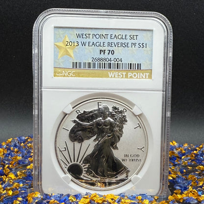 Reverse Proof & Enhanced Finish (2 Coin Set) 2013 (W) $1 American Silver Eagle NGC PF70 White Core Holder Gold Star Label Mint