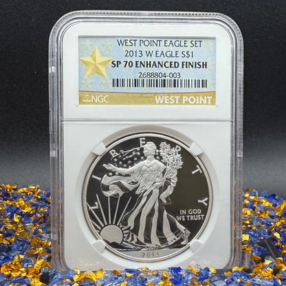 Reverse Proof & Enhanced Finish (2 Coin Set) 2013 (W) $1 American Silver Eagle NGC PF70 White Core Holder Gold Star Label Mint