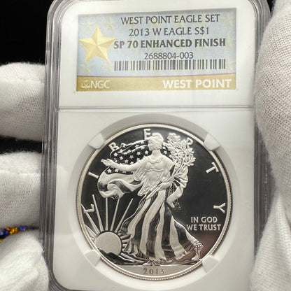 Reverse Proof & Enhanced Finish (2 Coin Set) 2013 (W) $1 American Silver Eagle NGC PF70 White Core Holder Gold Star Label Mint