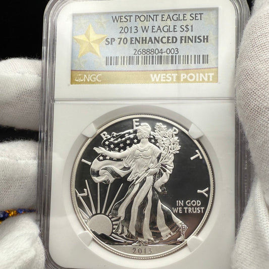 Reverse Proof & Enhanced Finish (2 Coin Set) 2013 (W) $1 American Silver Eagle NGC PF70 White Core Holder Gold Star Label Mint
