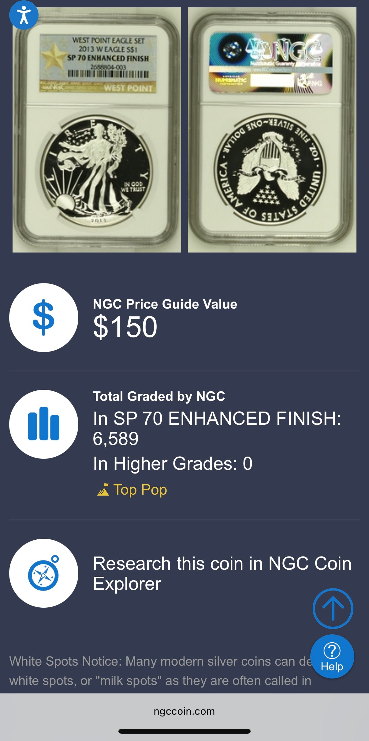 Reverse Proof & Enhanced Finish (2 Coin Set) 2013 (W) $1 American Silver Eagle NGC PF70 White Core Holder Gold Star Label Mint