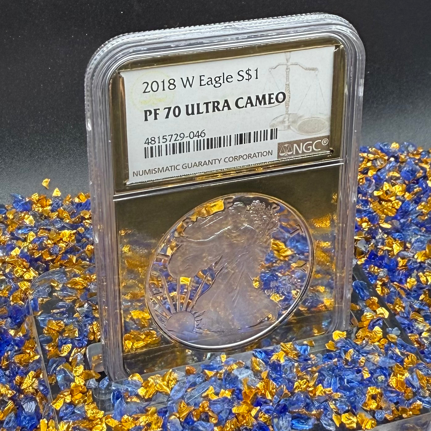 Proof 2018 (W) $1 American Silver Eagle NGC PF70UC Classic Brown Label Gold Foil (1 of 5,446)