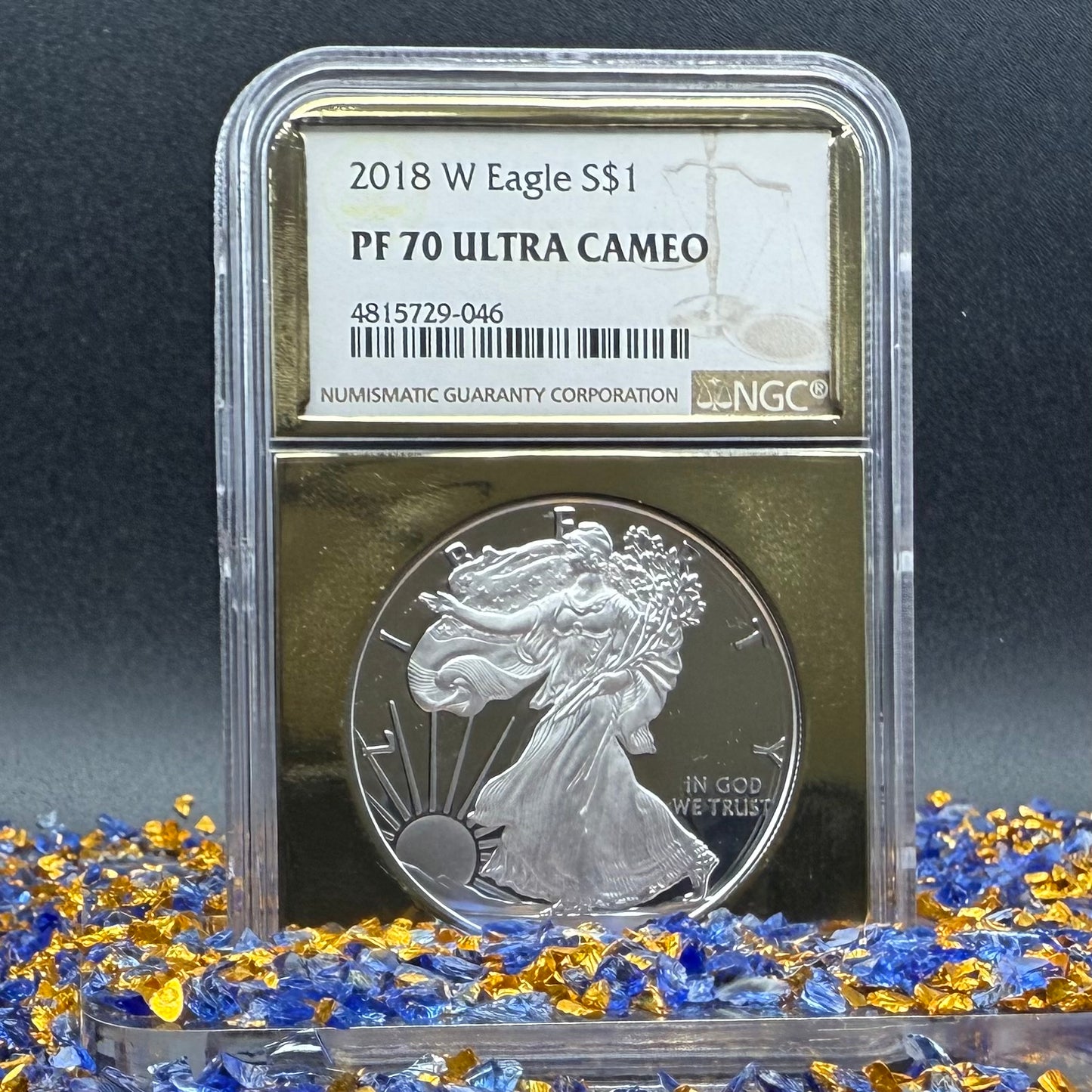 Proof 2018 (W) $1 American Silver Eagle NGC PF70UC Classic Brown Label Gold Foil (1 of 5,446)