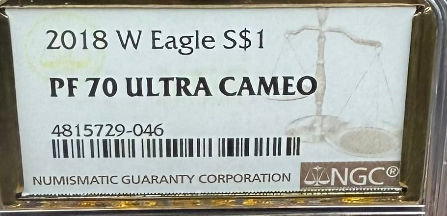 Proof 2018 (W) $1 American Silver Eagle NGC PF70UC Classic Brown Label Gold Foil (1 of 5,446)