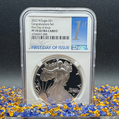 Proof 2023 (W) $1 American Silver Eagle NGC PF70UC Congratulations Set First Day of Issue White Holder (1 of 2,024)