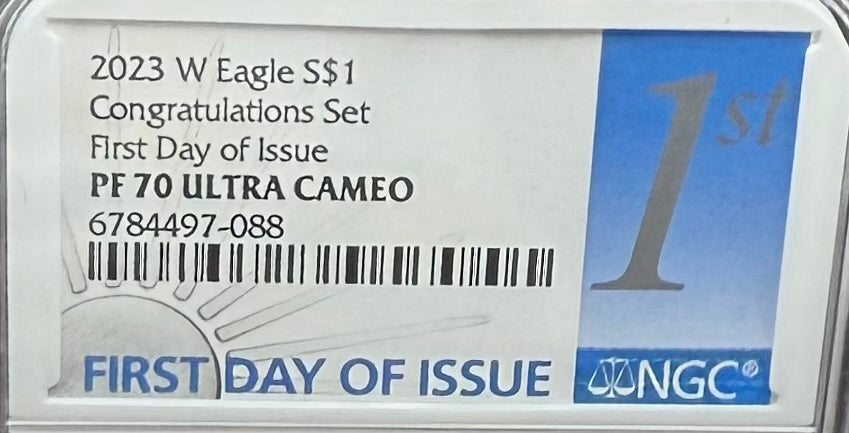 Proof 2023 (W) $1 American Silver Eagle NGC PF70UC Congratulations Set First Day of Issue White Holder (1 of 2,024)