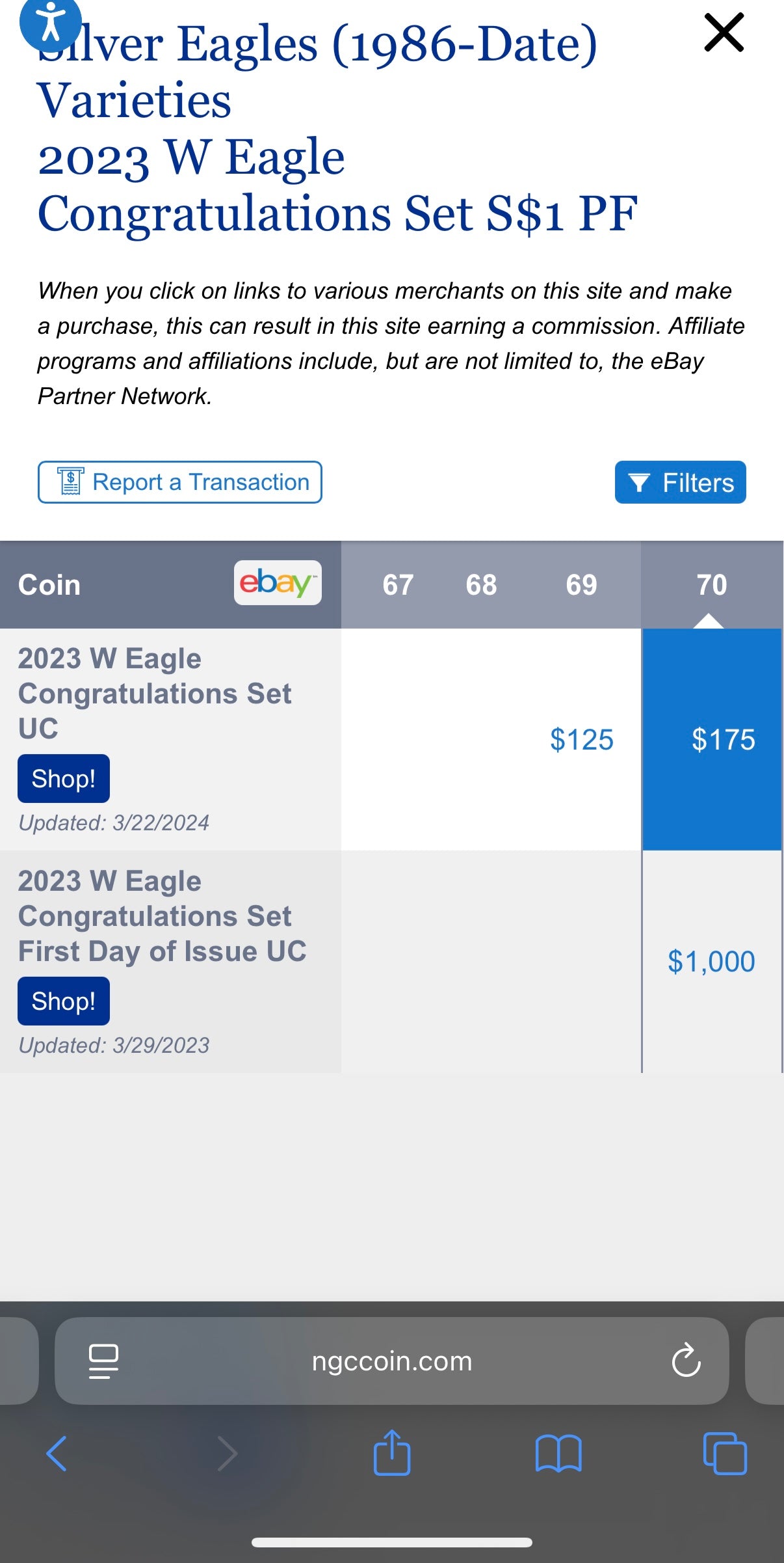 Proof 2023 (W) $1 American Silver Eagle NGC PF70UC Congratulations Set First Day of Issue White Holder (1 of 2,024)