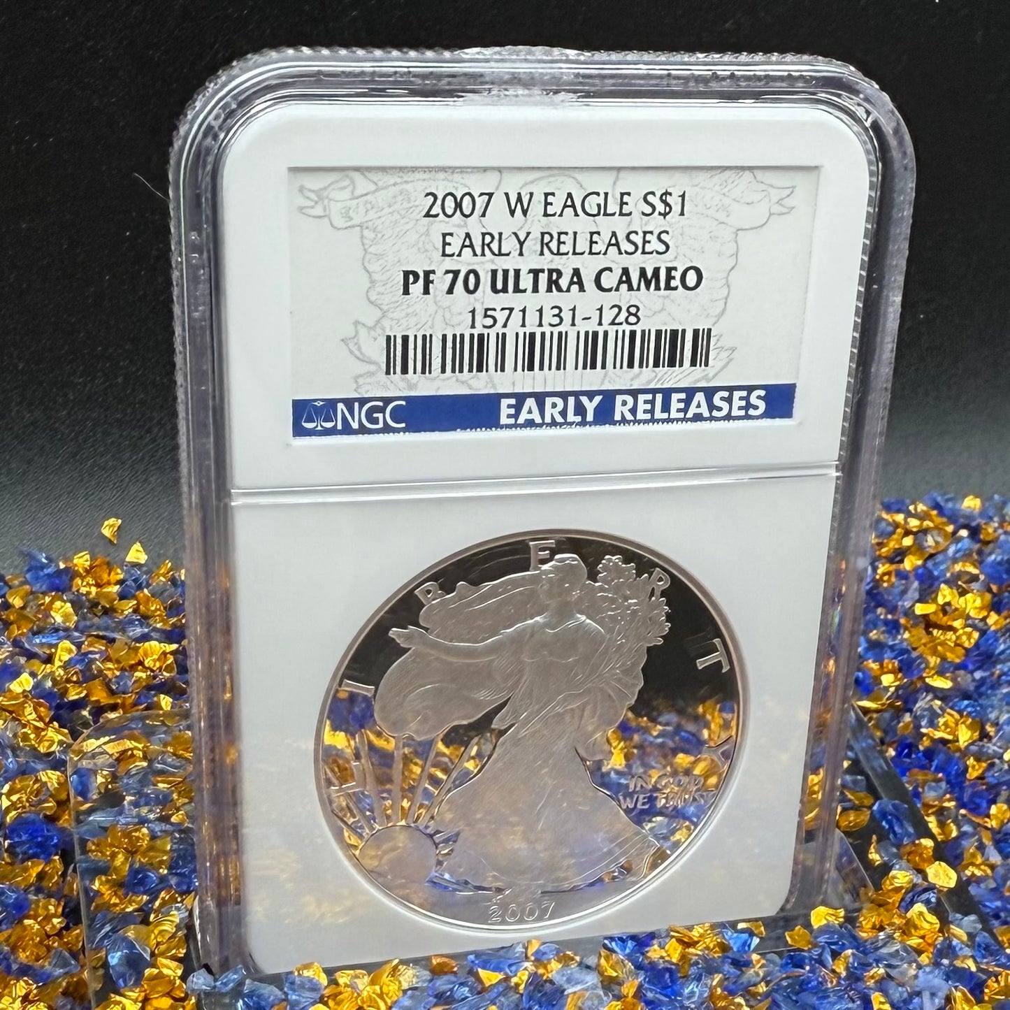 Proof 2007 (W) $1 American Silver Eagle NGC PF70UC Early Releases Class Blue Label White Holder (1 of 16,133) Mint
