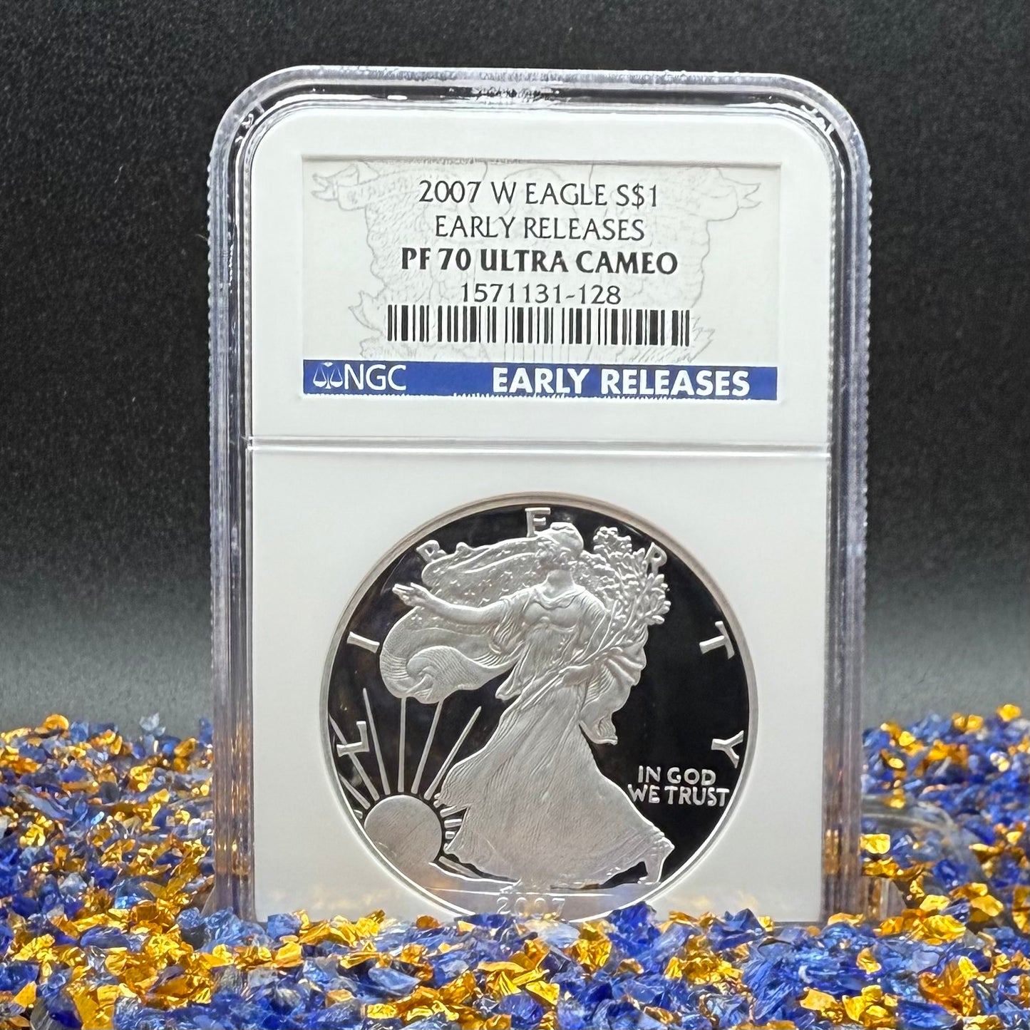 Proof 2007 (W) $1 American Silver Eagle NGC PF70UC Early Releases Class Blue Label White Holder (1 of 16,133) Mint