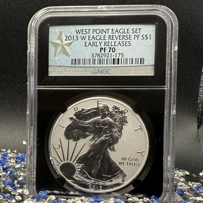 Reverse Proof & Enhanced Finish (2 Coin Set) 2013 (W) $1 American Silver Eagle NGC PF70 Black Core Holder West Point Silver Star Label