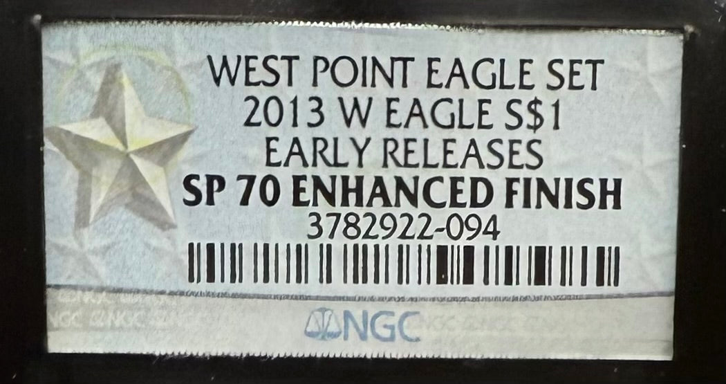 Reverse Proof & Enhanced Finish (2 Coin Set) 2013 (W) $1 American Silver Eagle NGC PF70 Black Core Holder West Point Silver Star Label