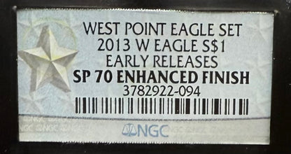 Reverse Proof & Enhanced Finish (2 Coin Set) 2013 (W) $1 American Silver Eagle NGC PF70 Black Core Holder West Point Silver Star Label