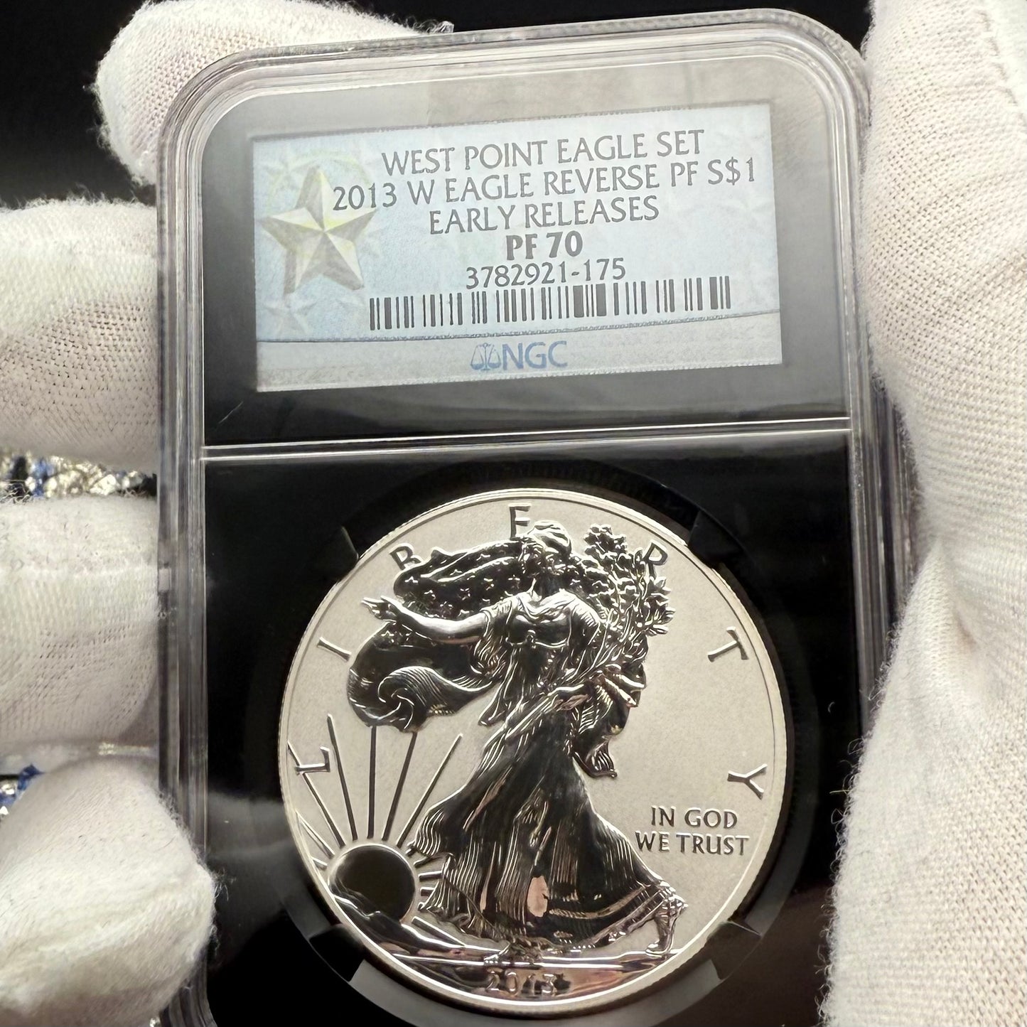 Reverse Proof & Enhanced Finish (2 Coin Set) 2013 (W) $1 American Silver Eagle NGC PF70 Black Core Holder West Point Silver Star Label