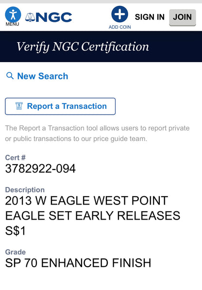 Reverse Proof & Enhanced Finish (2 Coin Set) 2013 (W) $1 American Silver Eagle NGC PF70 Black Core Holder West Point Silver Star Label