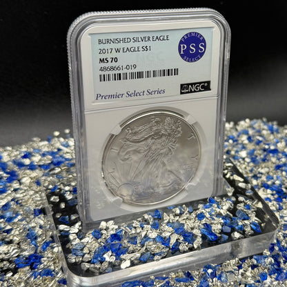 Burnished 2017 (W) $1 American Silver Eagle NGC MS70 Rare Premier Select Series Label Mint Condition