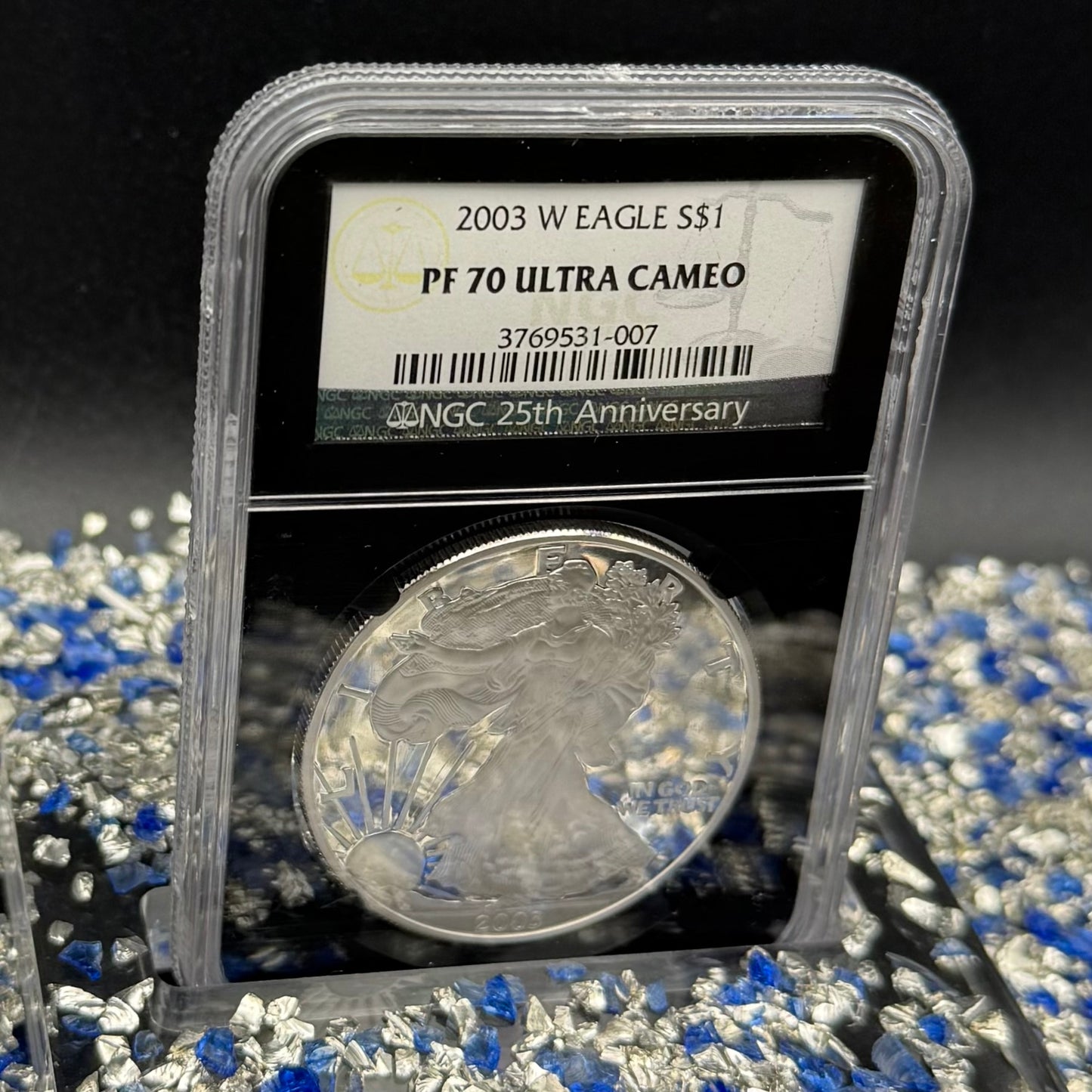 Proof 2003 (W) $1 American Silver Eagle NGC PF70UC Classic Blue Label Black Holder (1 of 11,073)