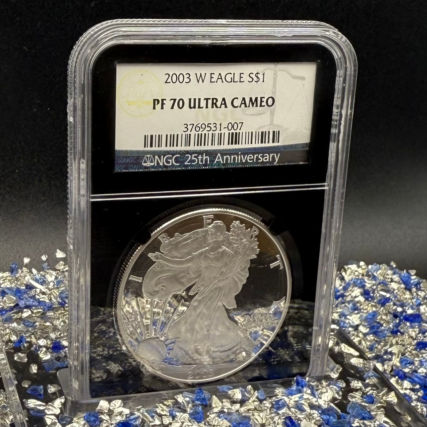 Proof 2003 (W) $1 American Silver Eagle NGC PF70UC Classic Blue Label Black Holder (1 of 11,073)
