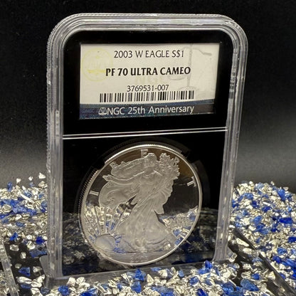 Proof 2003 (W) $1 American Silver Eagle NGC PF70UC Classic Blue Label Black Holder (1 of 11,073)