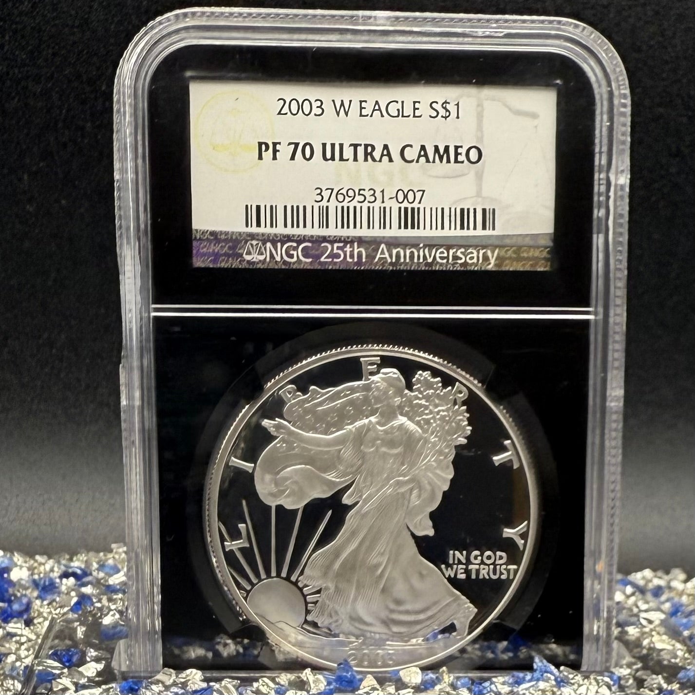 Proof 2003 (W) $1 American Silver Eagle NGC PF70UC Classic Blue Label Black Holder (1 of 11,073)