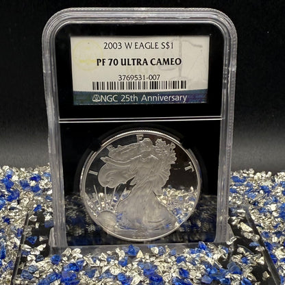 Proof 2003 (W) $1 American Silver Eagle NGC PF70UC Classic Blue Label Black Holder (1 of 11,073)