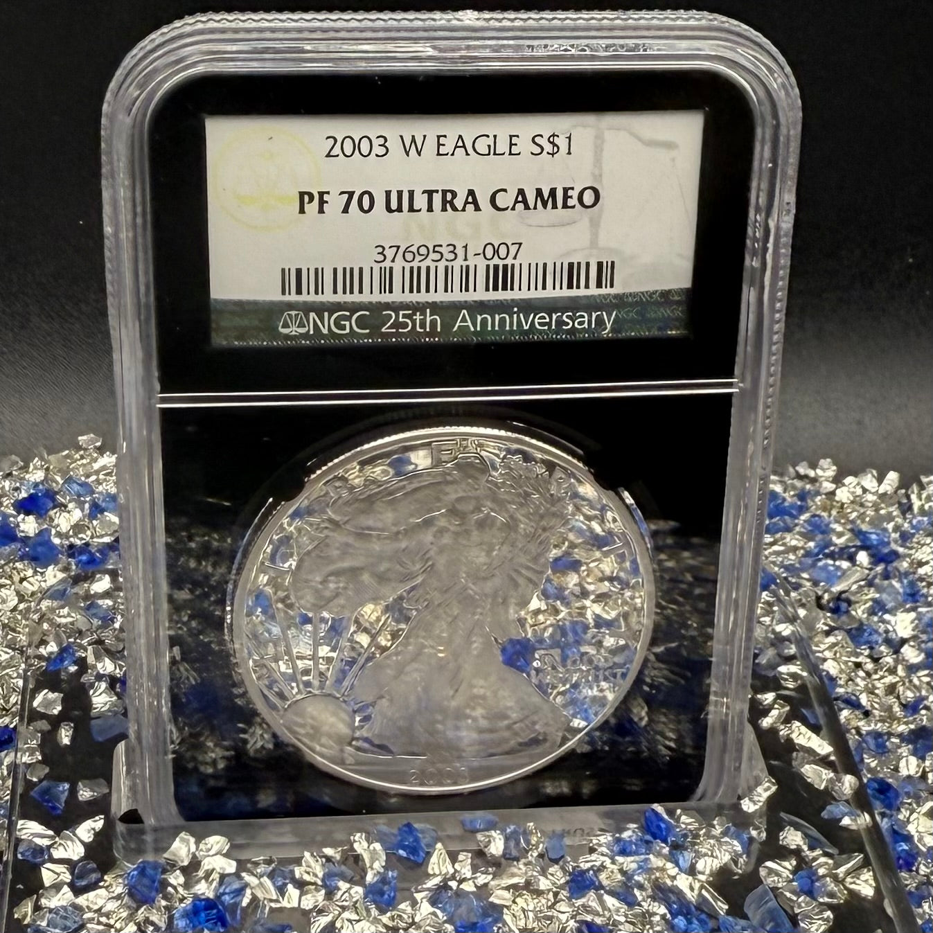 Proof 2003 (W) $1 American Silver Eagle NGC PF70UC Classic Blue Label Black Holder (1 of 11,073)