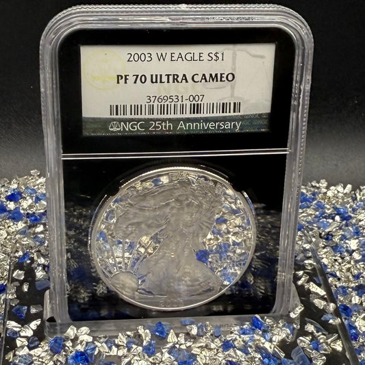 Proof 2003 (W) $1 American Silver Eagle NGC PF70UC Classic Blue Label Black Holder (1 of 11,073)