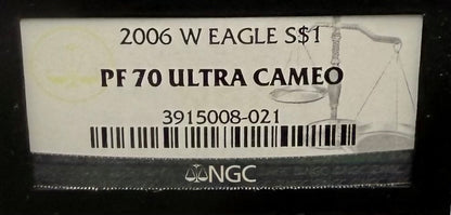 Proof 2006 (W) $1 American Silver Eagle NGC PF70UC Classic Blue Label Black Holder (1 of 21,920)