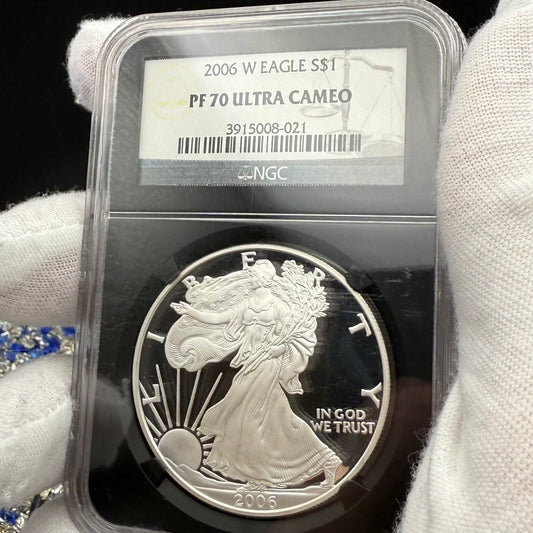 Proof 2006 (W) $1 American Silver Eagle NGC PF70UC Classic Blue Label Black Holder (1 of 21,920)