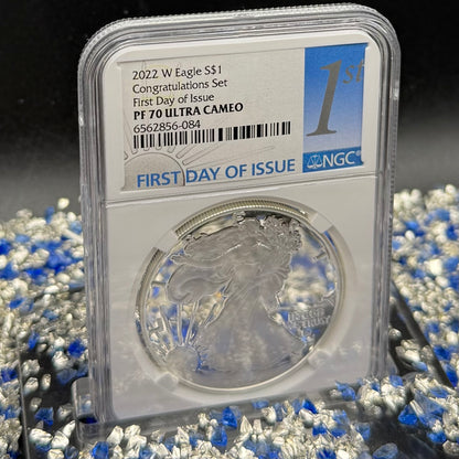 Proof 2022 (W) $1 American Silver Eagle NGC PF70UC Congratulations Set First Day of Issue White Holder Mint Condition (1 of 2,000)