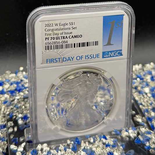Proof 2022 (W) $1 American Silver Eagle NGC PF70UC Congratulations Set First Day of Issue White Holder Mint Condition (1 of 2,000)