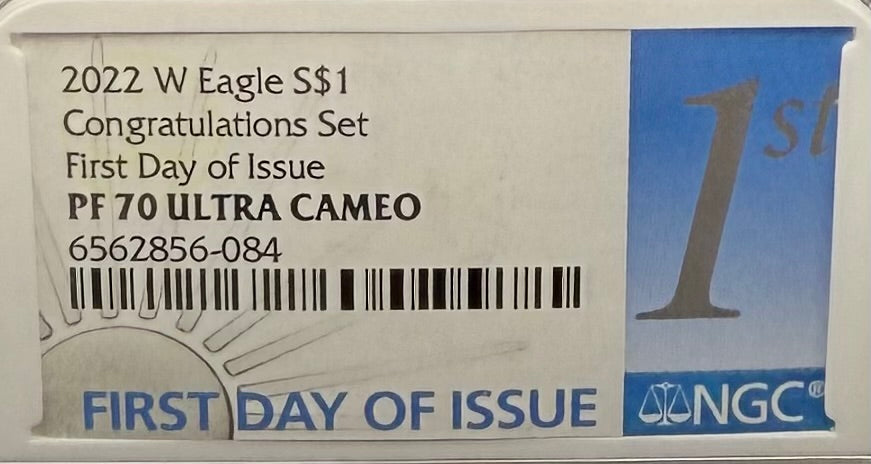 Proof 2022 (W) $1 American Silver Eagle NGC PF70UC Congratulations Set First Day of Issue White Holder Mint Condition (1 of 2,000)