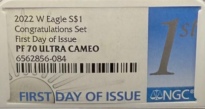 Proof 2022 (W) $1 American Silver Eagle NGC PF70UC Congratulations Set First Day of Issue White Holder Mint Condition (1 of 2,000)